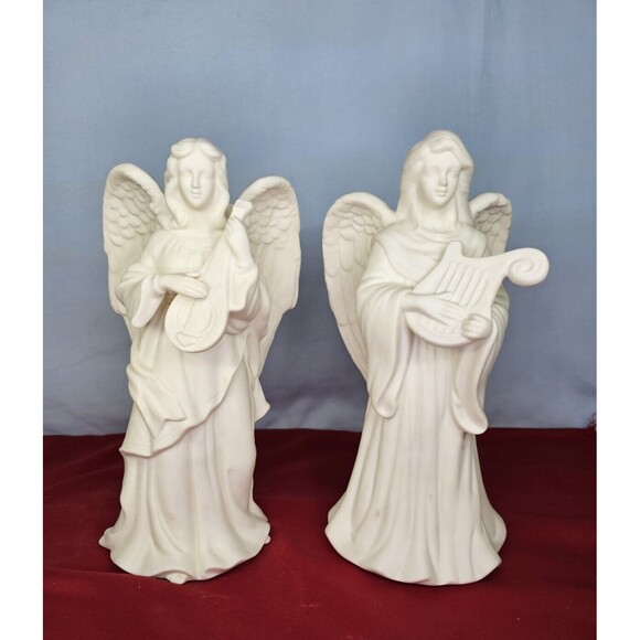 Angels Candle Holders Set of 3 PARTYLITE White w/Harp & Lute 1980s Mantel Decor - Picture 4 of 15